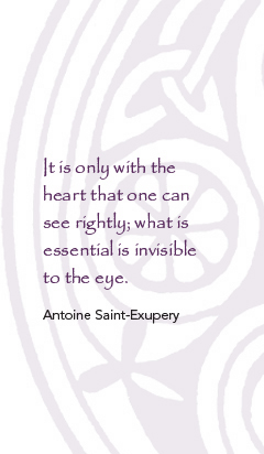 It is only with the heart that one can see rightly; what is essential is invisible to the eye.
Antoine Saint-Exupery
